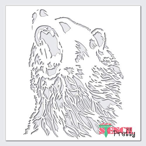 Growling Black Bear Mountain Country Decor Stencil Best Vinyl Large Stencils for Painting on Wood Canvas Wall etc.-XL -18" x 23"-- Ultra Thick Exhibit Grade White Color Material