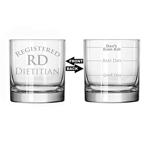 11 oz Rocks Whiskey Highball Glass Two Sided Good Day Bad Day Don't Even Ask RD Registered Dietitian