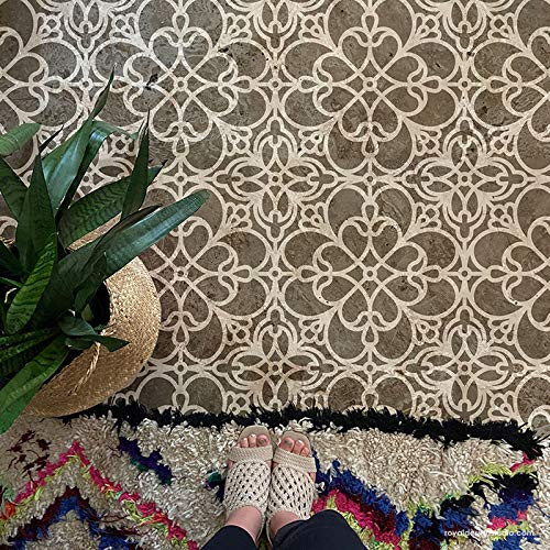 Paint Tile Stencil - Tile Wall Stencil - Tile Floor Stencil - Spanish Tiles - Flooring Design Stencils - Farmhouse Wall Art - Bohemian Stencils for Painting Concrete Patio Floors -Small 12" x 12"-