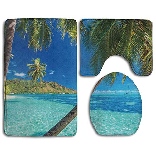 Bathroom Rug Mat Set 3-Piece Memory Foam Anti-Slip A Tropical Island With Palm Trees And Bright Sea Beach Theme Shower Bath Rugs Include U-shaped Toilet Rug Toilet Seat Cover Mat And Bath Rug Bathroom Rug Mat Set 3-Piece Memory Foam Anti-Slip A Tropical Island With Palm Trees And Bright Sea Beach Theme Shower Bath Rugs Include U-shaped Toilet Rug Toilet Seat Cover Mat And Bath Rug