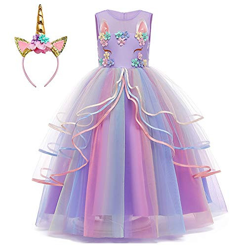 Princess Unicorn Dress Up for Little Girls Birthday Party Unicorn Dresses Costume -7Y - 8Y purple- Princess Unicorn Dress Up for Little Girls Birthday Party Unicorn Dresses Costume -7Y - 8Y purple-