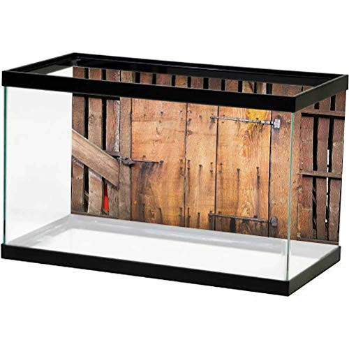 Wooden Barn Door Aquarium Backdrop Sticker Rustic Decor Rural Vertical Barns House Nobody Bohemian Decor Print Easy to Apply and Remove Brown L24 X H24 Inch