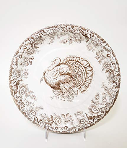 Spode Woodland Celebration Thanksgiving Turkey Plates 10.5" Paper Buffet Dinner Plates Brown  and  White - 16 Coated Dinner Plates