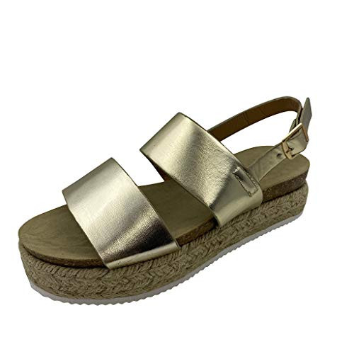Aniywn Summer Slingback Sandals Women's Open Toe Ankle Strap Casual Flatform Platform Sandals Espadrille Wedge Sandals Gold