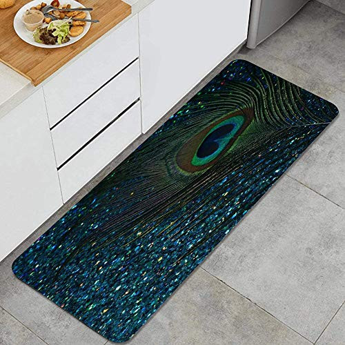 VAMIX Kitchen RugGlittery Aqua PeacockDesign Anti Fatigue Kitchen Mat Comfort Floor Mats Non-Slip Oil Stain Resistant Easy to Clean Kitchen Rugs VAMIX Kitchen RugGlittery Aqua PeacockDesign Anti Fatigue Kitchen Mat Comfort Floor Mats Non-Slip Oil Stain Resistant Easy to Clean Kitchen Rugs
