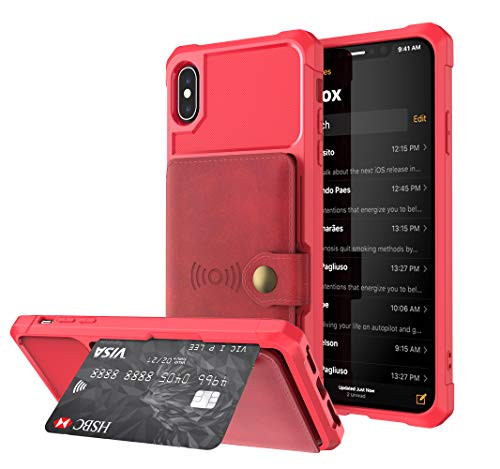 iPhone Xs Max Case Wallet with Credit Card Holder,Premium Leather Magnetic Holder Kickstand Heavy Duty Protective Cover for iPhone Xs Max 6.5" (Red for XSmax(6.5))