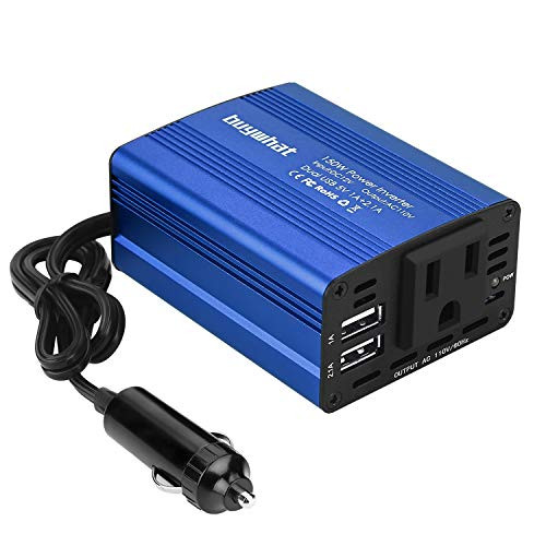Buywhat 150W Car Power Inverter DC 12V to 110V AC Converter with 3.1A Dual USB Car Charger Adapter Blue