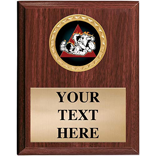 5x7 Custom Wood Finish Jiu Jitsu Triangle Hold Awards - Martial Arts Jiu Jitsu Vertical Plaque Award Prime