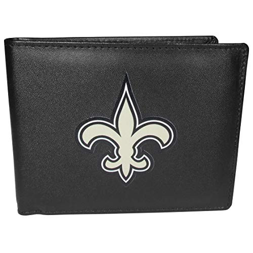 NFL New Orleans Saints Unisex Siskiyou SportsLeather Bi-fold Wallet Large Logo Black One Size