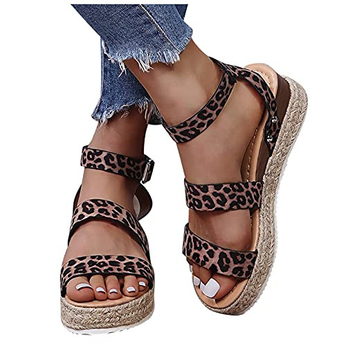 Aniywn Womens Open Toe Ankle Strap Espadrille Flatform Platform Wedge Sandals Studded Wedge Summer Sandals Brown