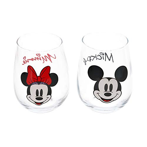 Jerry Leigh Disney Mickey Mouse and Minnie Mouse Wine Glasses with Signature Jerry Leigh Disney Mickey Mouse and Minnie Mouse Wine Glasses with Signature
