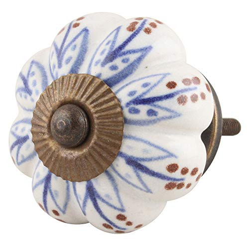 IndianShelf Handmade Ceramic Lotus Dresser Knobs Drawer Cabinet Door Kitchen Wardrobe Pulls Handles -4.44 cm Blue 2 Piece-