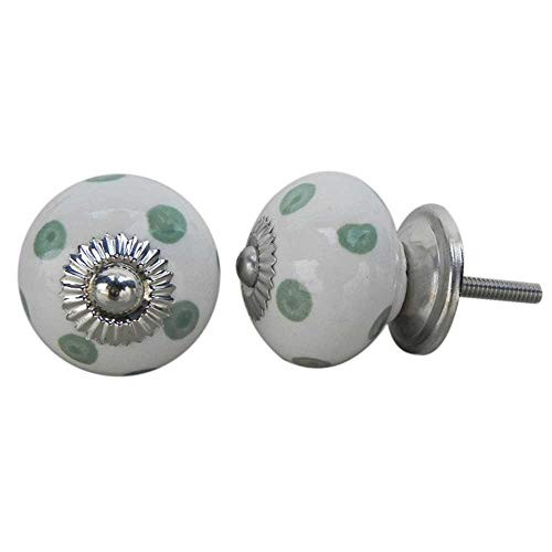 IndianShelf Handmade Ceramic Polka Dot Drawer Knobs Dresser Cabinet Door Kitchen Cupboard Pulls Handles -3.81 cm White 2 Piece-