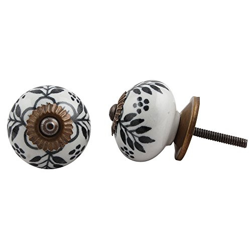 IndianShelf Handmade Ceramic Floral Dresser Knobs Drawer Cabinet Door Kitchen Wardrobe Pulls Handles -3.81 cm Black 2 Piece-