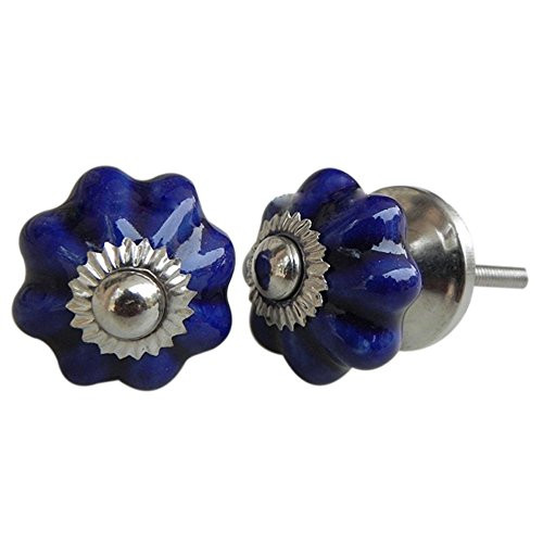 IndianShelf Handmade Ceramic Solid Drawer Knobs Dresser Cabinet Door Kitchen Cupboard Pulls Handles -2.54 cm Blue 2 Piece-