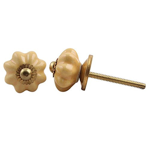 IndianShelf Handmade Ceramic Melon Solid Dresser Knobs Drawer Cabinet Kitchen Wardrobe Door Pulls Handles -3.17 cm Mustard 2 Piece-