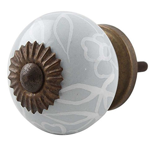 IndianShelf Handmade Ceramic Leaf Floral Dresser Knobs Drawer Cabinet Door Kitchen Wardrobe Pulls Handles -3.81 cm Grey 2 Piece-