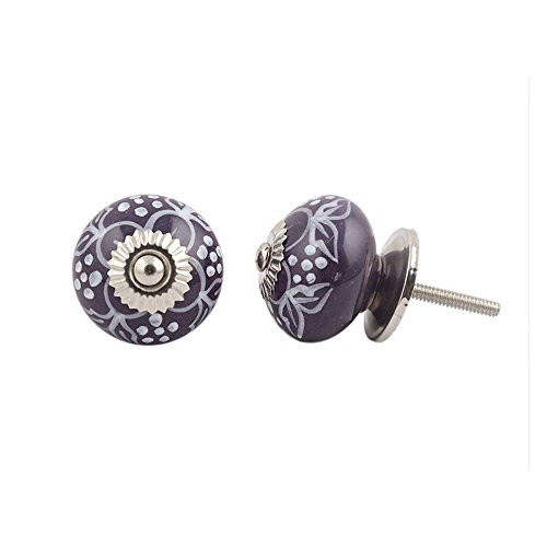 IndianShelf Handmade Ceramic Flower Drawer Knobs Dresser Cabinet Door Kitchen Cupboard Pulls Handles -3.81 cm Purple 2 Piece-