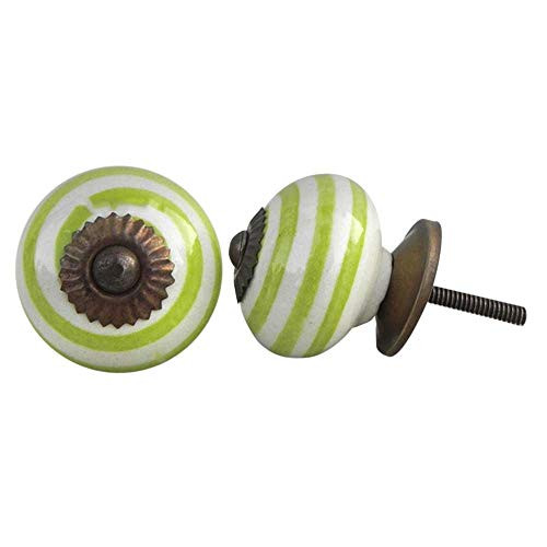 IndianShelf Handmade Ceramic Stripe Dresser Knobs Drawer Cabinet Door Kitchen Wardrobe Pulls Handles -3.81 cm Green 2 Piece-
