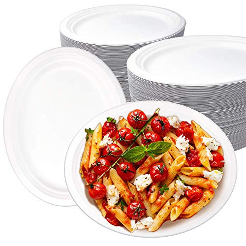 Reli. Compostable Oval Paper Plates Large 12 inch - 125 Pack Bulk - White - Heavy Duty Disposable Plates - Eco Friendly Paper Plates - Biodegradable-Compostable - Made From Sugarcane Fibers