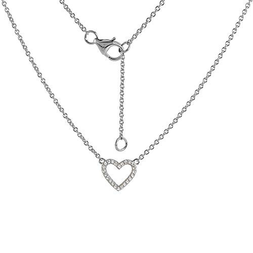 Sterling Silver Cubic Zirconia Open Heart Necklace Micro Pave CZ Rhodium Plated 16-17 inch Sterling Silver Cubic Zirconia Open Heart Necklace Micro Pave CZ Rhodium Plated 16-17 inch
