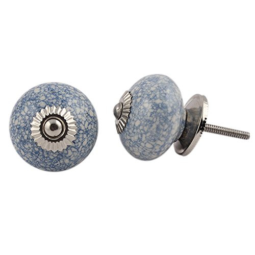IndianShelf 2 Piece Handmade Blue Ceramic Crackle Drawer Knobs Dresser Cabinet Door Kitchen Cupboard Pulls Handles