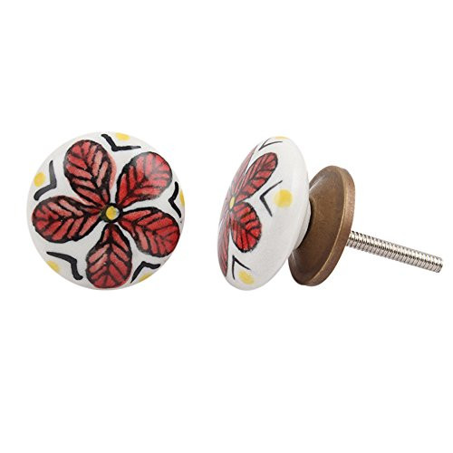 IndianShelf Handmade Ceramic Floral Dresser Knobs Drawer Cabinet Door Kitchen Wardrobe Pulls Handles -3.81 cm White 2 Piece-