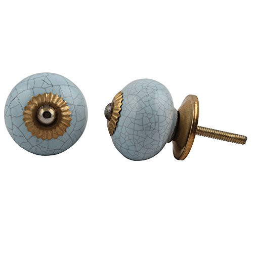 IndianShelf Handmade Ceramic Crackle Dresser Knobs Drawer Cabinet Kitchen Wardrobe Door Pulls Handles -3.81 cm Blue 2 Piece-