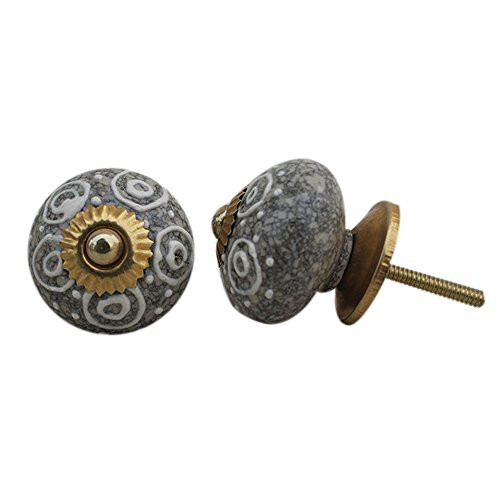 IndianShelf Handmade Ceramic Round Crackle Dresser Knobs Drawer Cabinet Kitchen Wardrobe Door Pulls Handles -3.81 cm White 2 Piece-