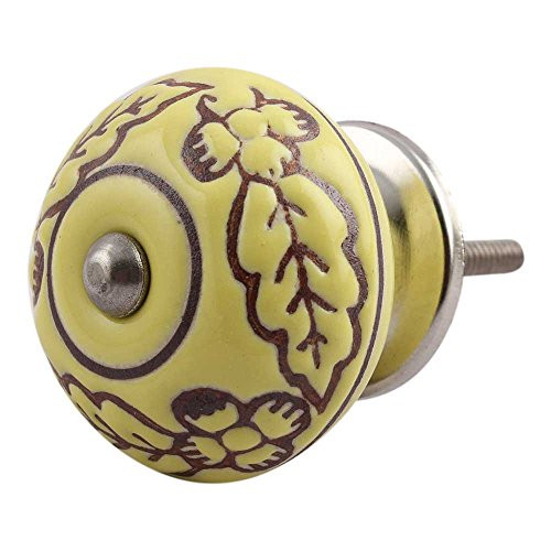 IndianShelf Handmade Ceramic Leaf Flower Drawer Knobs Dresser Cabinet Door Kitchen Cupboard Pulls Handles -3.81 cm Yellow 2 Piece-