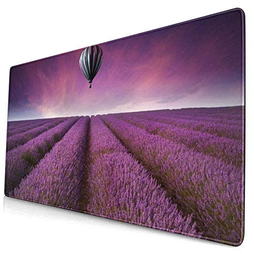 CANCAKA Large Gaming Mouse Pad?Hot Air Balloon in Purple Lavender Field and Purple Sky?Non-Slip Rubber Mouse Pads Mousepad for Gaming Computer Office Desk75×40×0.3cm