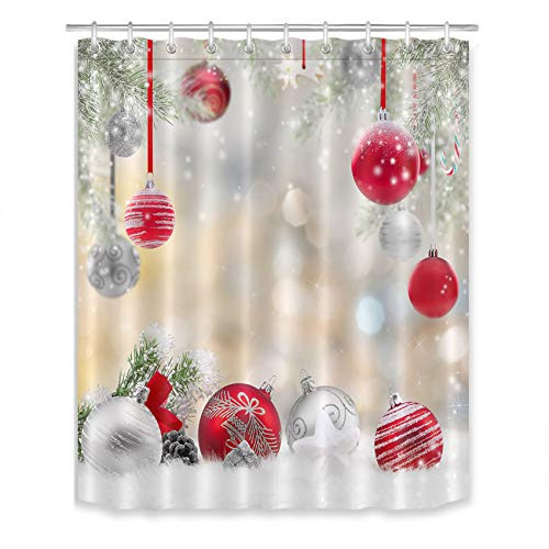 LB Christmas Shower Curtain 58x70 inch Bathroom Curtains Polyester Fabric Waterproof Bath Decor Hooks Included10 Holes