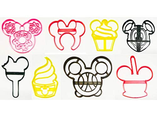 MICKEY AND MINNIE MOUSE SNACK INSPIRED FOOD DESSERT TREAT SET OF 8 SPECIAL OCCASION COOKIE CUTTERS BAKING TOOL 3D PRINTED MADE IN USA PR1443