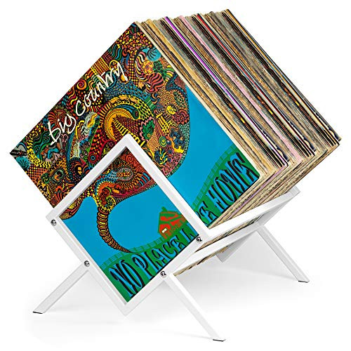 Hudson Hi-Fi Kensington Vinyl Record Storage Holder White - Vinyl Storage Rack 70 Album Holder Display Stand - Book and Record Album Storage - Vinyl Record Holder for Album and LP Storage Organization