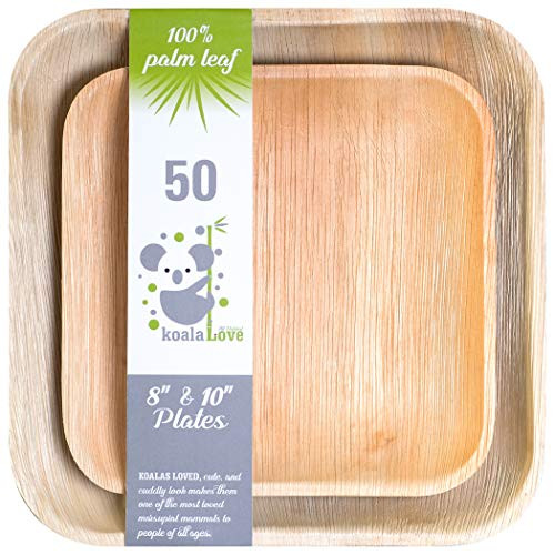 100 percent Compostable Disposable Palm Leaf Plates Eco-Friendly  and  Biodegradable Party Tableware Best Alternative to Plastic By KoalaLove. -8  and  10 Inch 50 Plates-