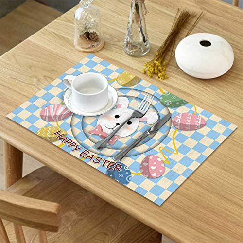 Easter Placemats for Dining Table Set of 4 Lovely Easter Eggs Table Placemats Dining Placemats Non-Slip for Kitchen Washable Burlap Heat Resistant Table Mats