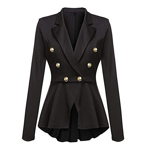 Women's Long Sleeve Blazer Ruffles Peplum Button Jacket Coat Outwear