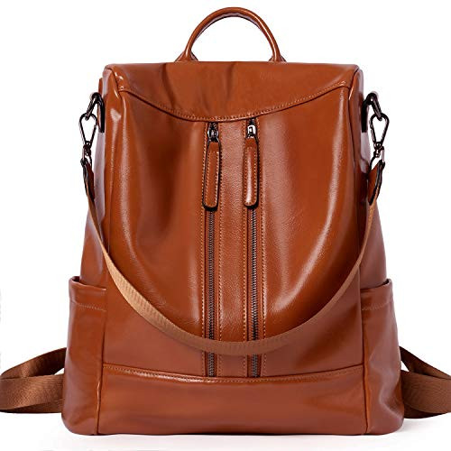 BROMEN Women Backpack Purse Leather Anti-theft Travel Backpack Fashion Shoulder Handbag Oil Wax Brown