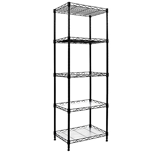 5-Wire Shelving Metal Storage Rack Adjustable Shelves Standing Storage Shelf Units for Laundry Bathroom Kitchen Pantry Closet-Black-