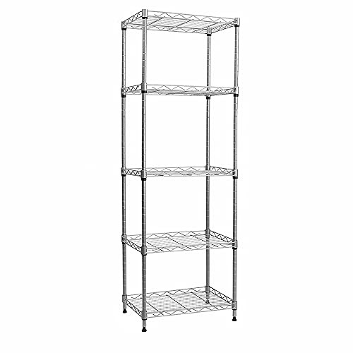 5-Wire Shelving Metal Storage Rack Adjustable Shelves Standing Storage Shelf Units for Laundry Bathroom Kitchen Pantry Closet-Silver-