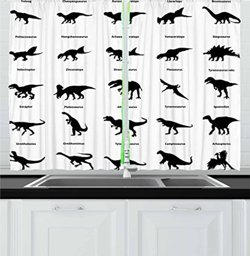 Ambesonne Dinosaur Kitchen Curtains Composition Different Dinosaurs Silhouettes with Their Names Evolution Wildlife Window Drapes 2 Panel Set for Kitchen Cafe Decor 55" X 39" White Black Ambesonne Dinosaur Kitchen Curtains Composition Different Dinosaurs Silhouettes with Their Names Evolution Wildlife Window Drapes 2 Panel Set for Kitchen Cafe Decor 55" X 39" White Black