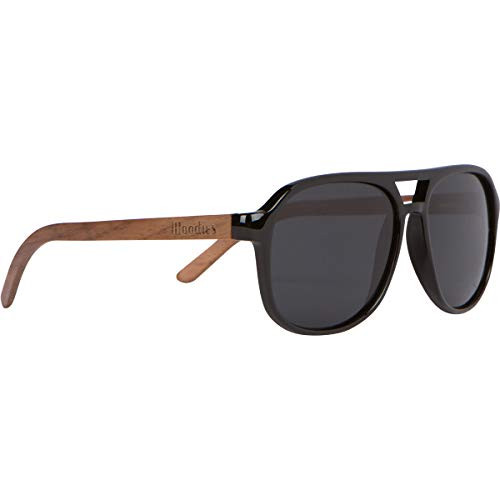 Woodies Aviator Style Walnut Wood Sunglasses with Black Polarized Lens for Men