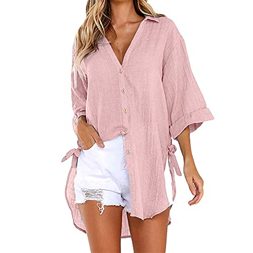 Women's Vintage Velvet T-Shirt Casual Long Sleeve Top Sexy Fashion Button Up Solid Color Blouse Shirts with Pocket Pink