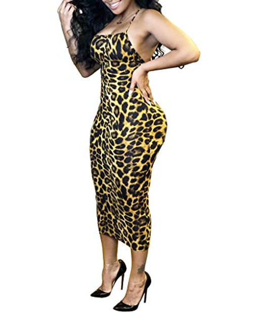 Remelon Womens Sexy Sleeveless Spaghetti Strap Leopard Print Hollow Backless Bodycon Pencil Club Midi Long Dress Brown S Remelon Womens Sexy Sleeveless Spaghetti Strap Leopard Print Hollow Backless Bodycon Pencil Club Midi Long Dress Brown S