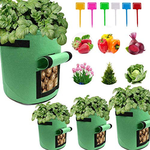 Hsonline Grow Bags 2-Pack 7 Gallon Plant Grow Bags with Access Flap and Handles Potato Grow Bags Pots Grow Bags Garden Vegetable Planter Growing Containers for Carrot Onion Fruit etc -Green-