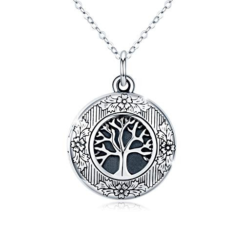 Tree of Life Locket Necklace Locket Necklace That Holds Pictures S925 Sterling Silver Vintage Oxidized Tree of Life photo Pendant Family Fathers Day Gifts-White-