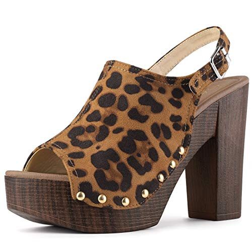 Allegra K Women's Slingback Platform Chunky Heel Leopard Sandals - 8 M US