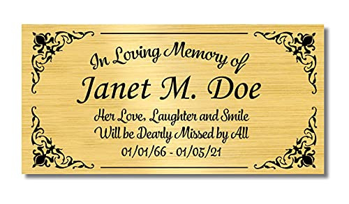2" H x 4" W Elegant Engraved Brass Plaque Memorial Name Plate Satin Gold Finish Customize Message Made in USA
