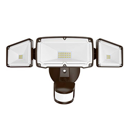 Amico 3 Head LED Security Lights with Motion Sensor Adjustable 40W 4000LM 5000K IP65 Waterproof Exterior Flood Light for Garage Yard-Brown-