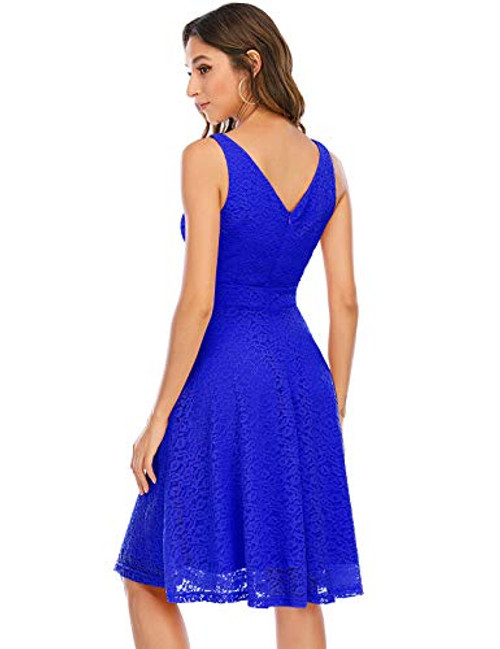 Bbonlinedress Women's Short Floral Lace Bridesmaid Dress V-Back Sleeveless Formal Cocktail Party Dress Royal Blue XL Bbonlinedress Women's Short Floral Lace Bridesmaid Dress V-Back Sleeveless Formal Cocktail Party Dress Royal Blue XL